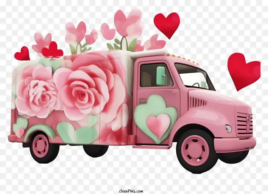 hoa thiết kế - Xe tải màu hồng với thiết kế hoa; 
Trông thực tế