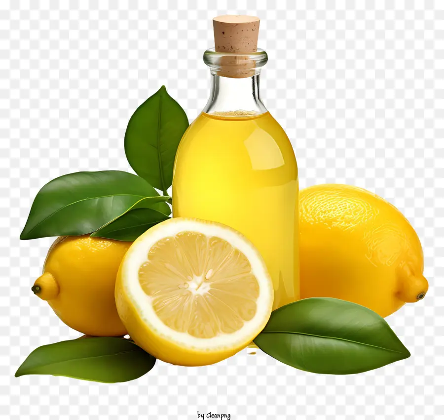 olio di oliva - Bottiglia di vetro di olio d'oliva con fetta di limone