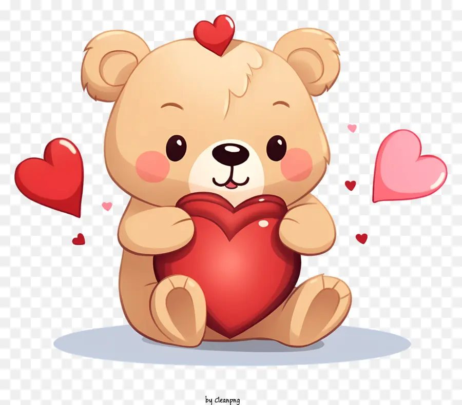 Teddybär - Netter Teddybär, der Herz hält, umgeben von Herzen umgeben