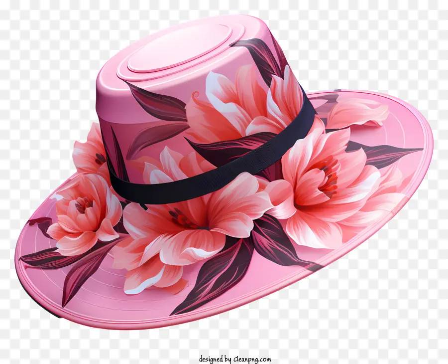 florales Design - Pink Blumenhut mit schwarzer Band und Bogen