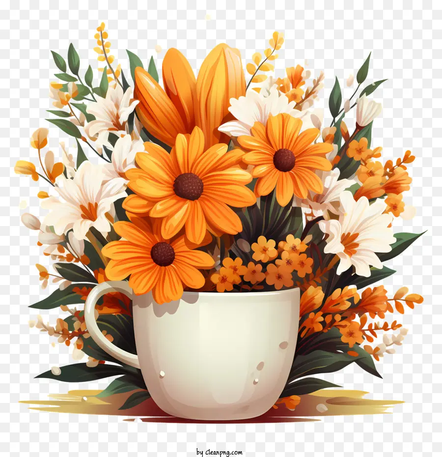 Blumenmuster - Aquarellmalerei von Orangen und weißen Blumen