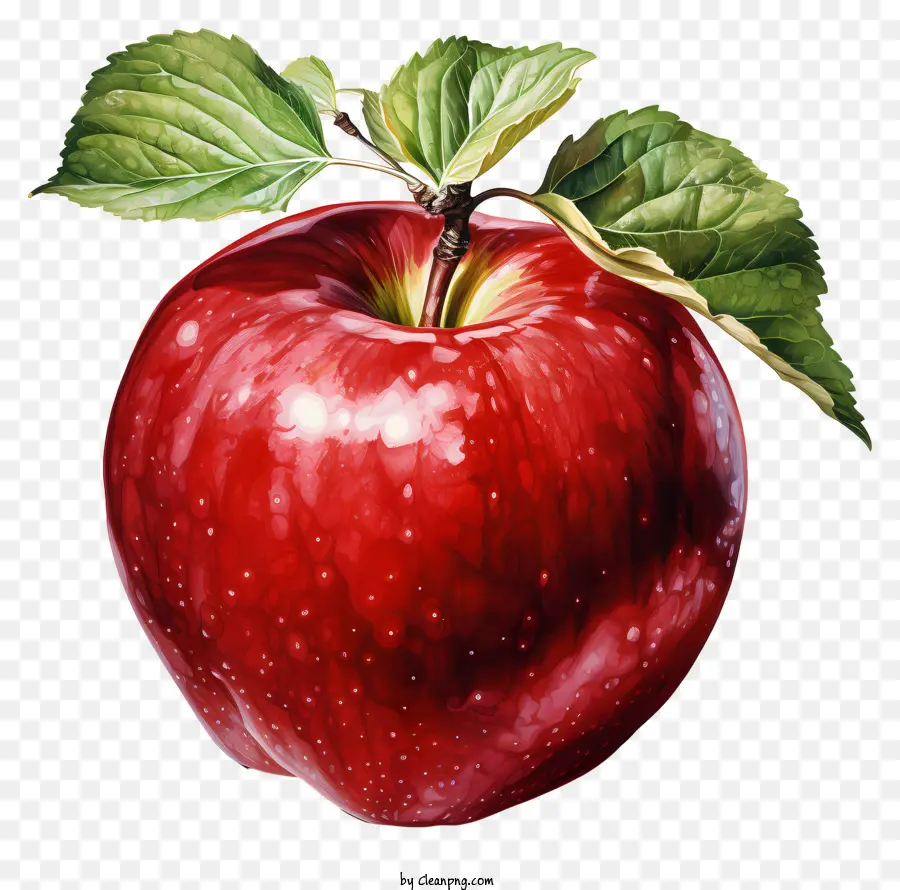 apple red apple green leaves red stem shiny skin