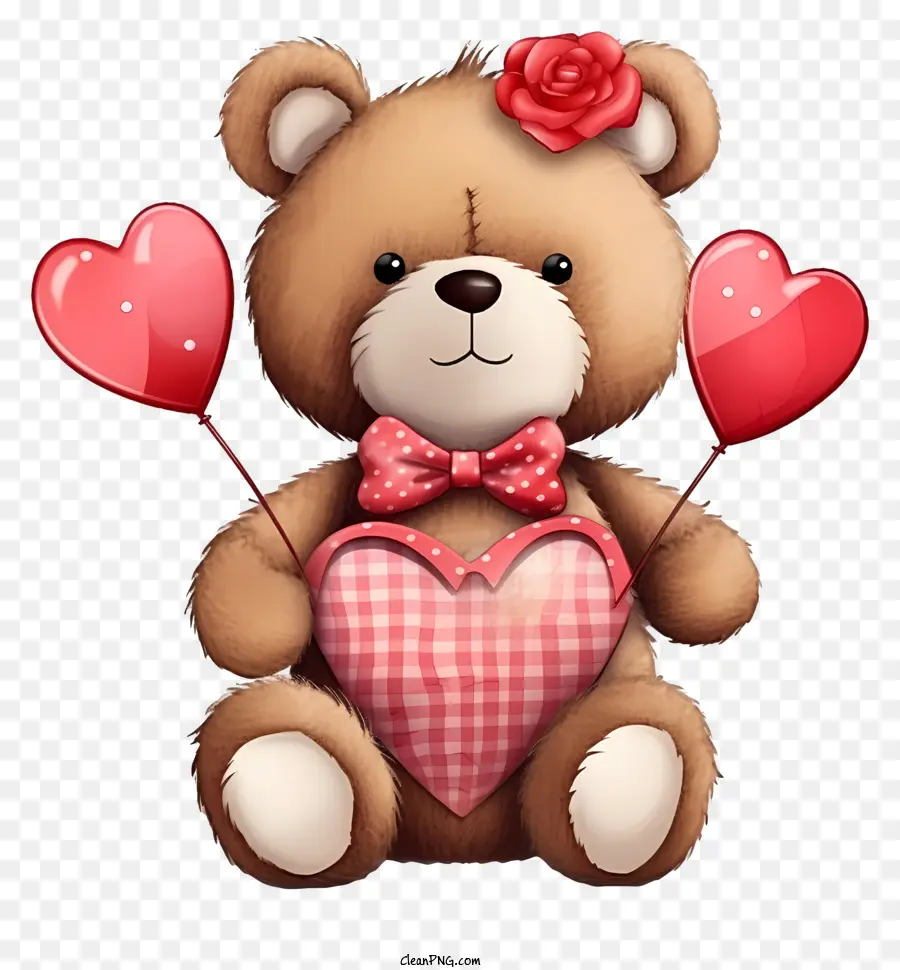 Teddybär - Teddybär mit roten Herzballons und Fliege