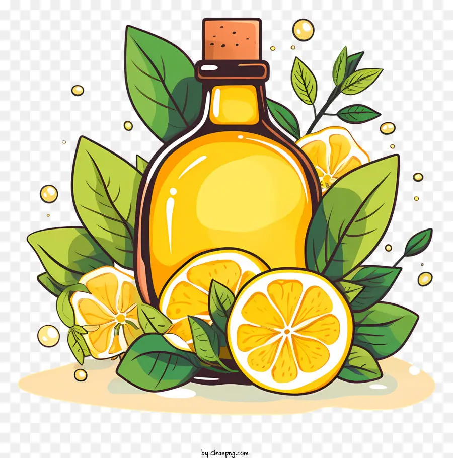 Zitronensaft - Realistisches Bild der Zitronensaftflasche mit Zitronen