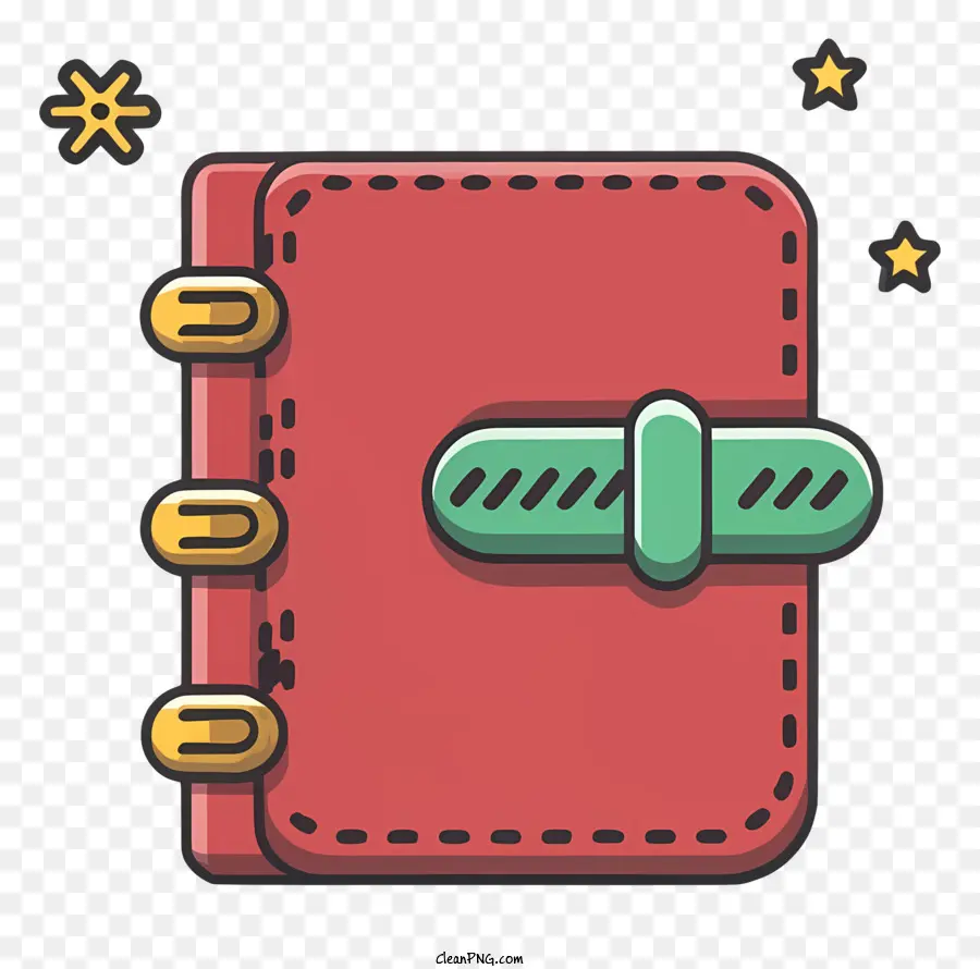 Cartoon Red Notebook Green Gurt Leder Notebook Goldverschluss - Rotes Leder -Notizbuch mit grüner Riemen und goldenem Verschluss