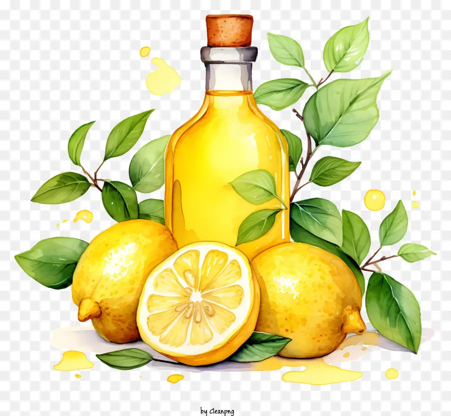 succo di limone - Bottiglia di succo di limone con liquido pallido traboccante
