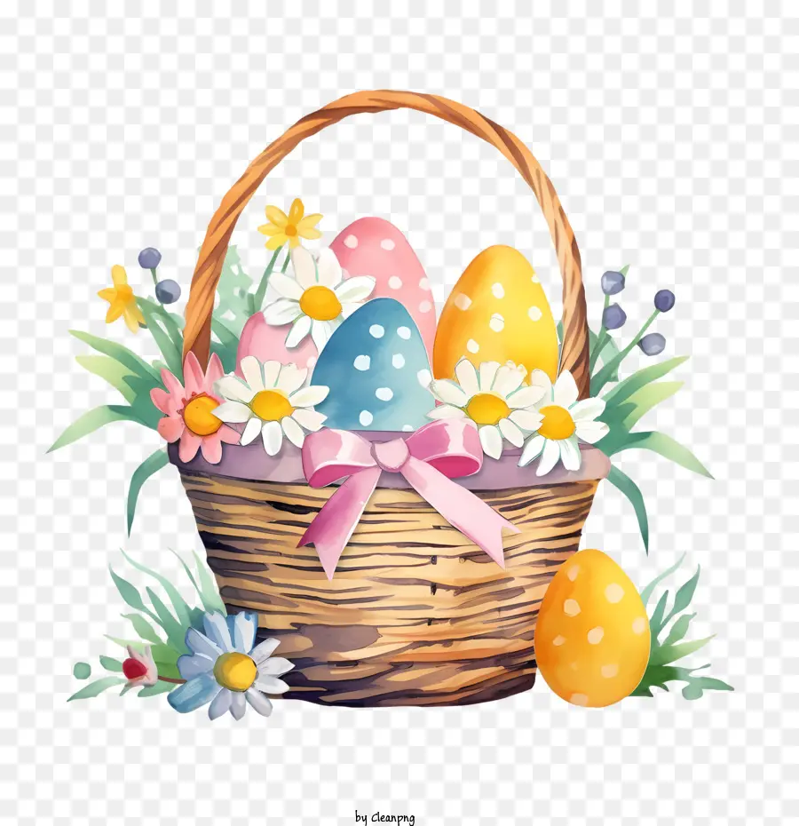 easter basket easter eggs basket flowers watercolor