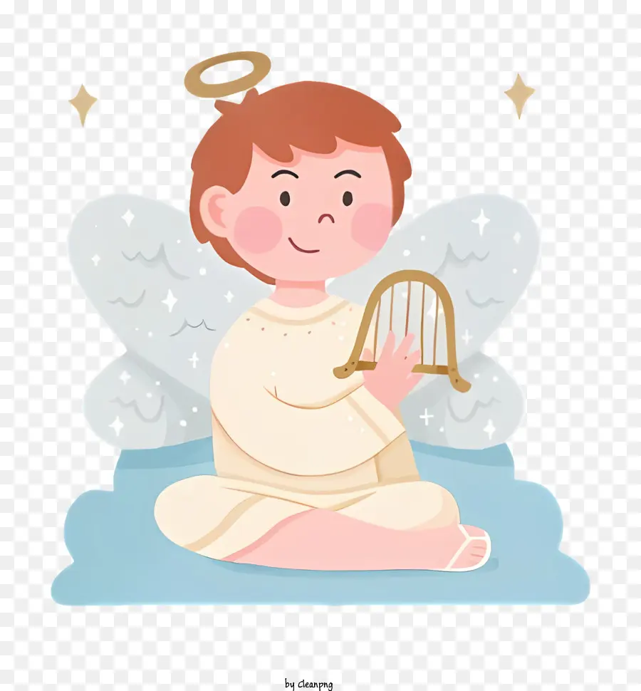 alone - Bambino angelo con arpa sulla nuvola, pacifico