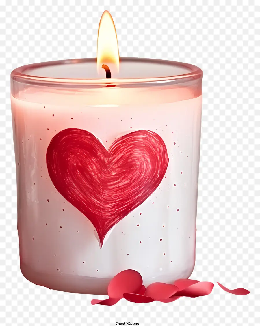 Aquarell Valentinstag Kerzenkerzenherz weißes Kerzenrote Herz - Beleuchtete weiße Kerze mit roter Herzzeichnung