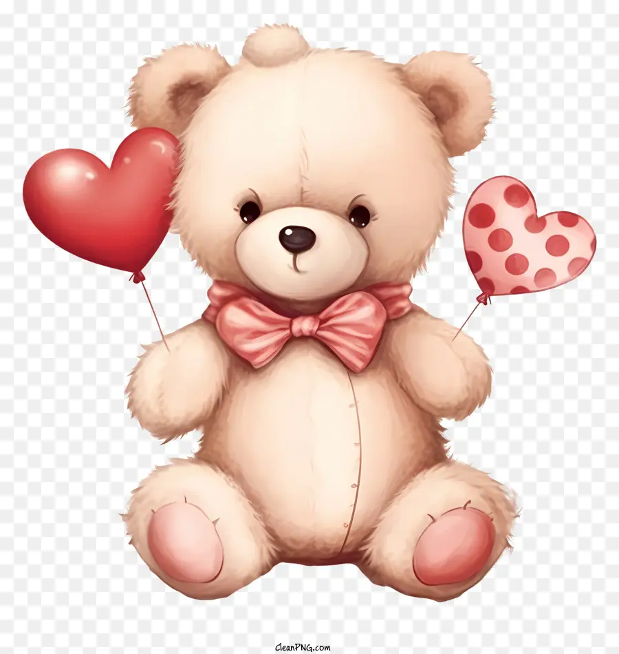 gấu teddy - Gấu bông với bóng bay hình trái tim màu đỏ