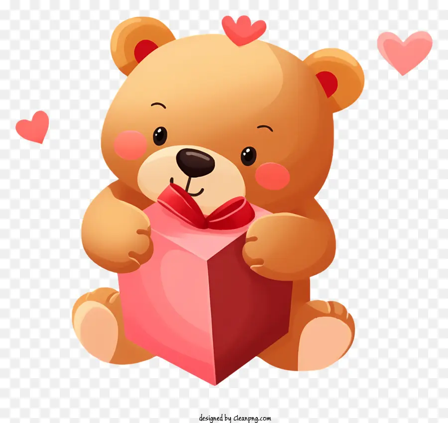 Isometrischer Stil Valentinstag Teddybear niedlicher Bärenbraun Bären rosa Box - Niedlicher Bär, der rosa Herzbox hält, nachdenklich