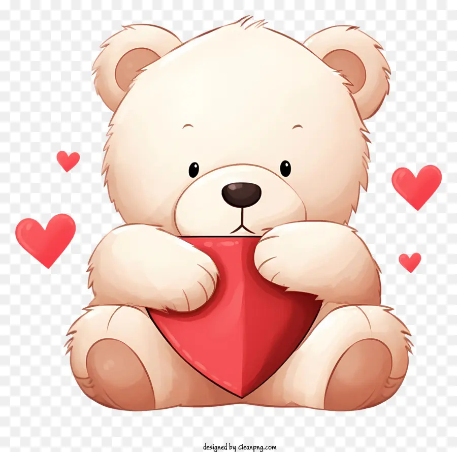 flacher Valentinstag Teddybear weißer Bär rotes Herz süßes Ausdruck unschuldiges Gesicht - Netter weißer Bär mit rotem Herzen und weichem Fell