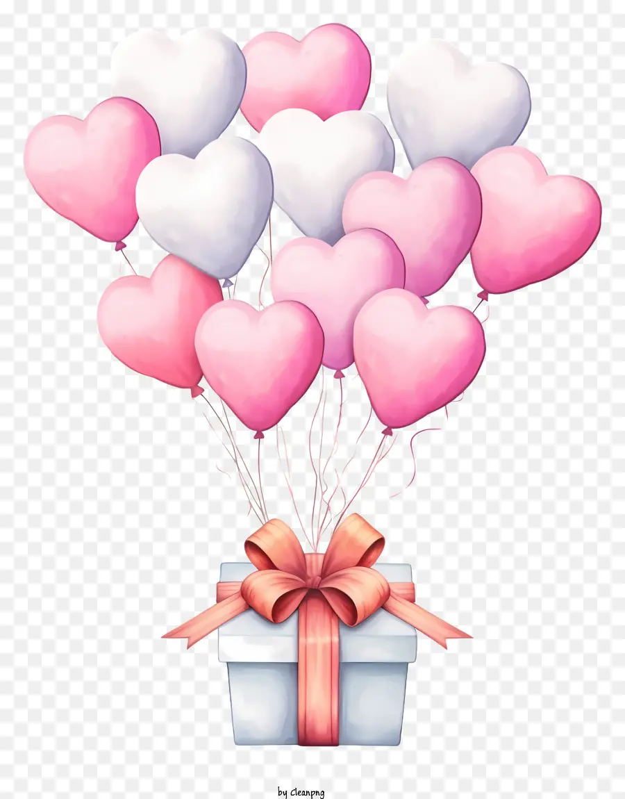 rosa Luftballons - Herzförmige Kiste mit rosa und weißen Luftballons