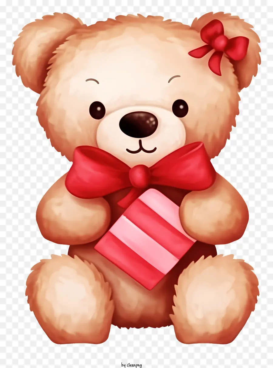 Teddybär - Happy Teddybär hält rosa Süßigkeitenschachtel