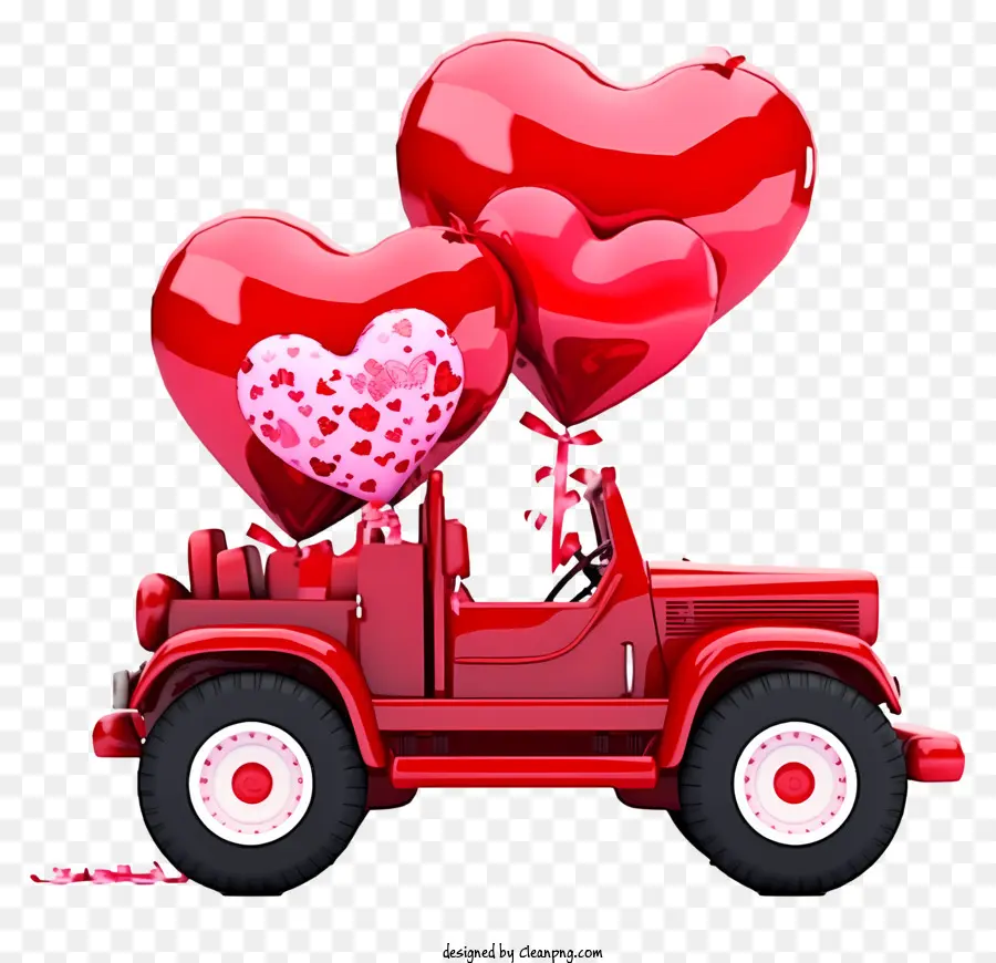 Ngày Valentine - Xe bán tải màu đỏ với bóng bay hình trái tim