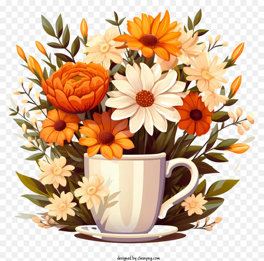 Blumenstrauß - Illustration: Weißer Tasse mit Blumenstrauß