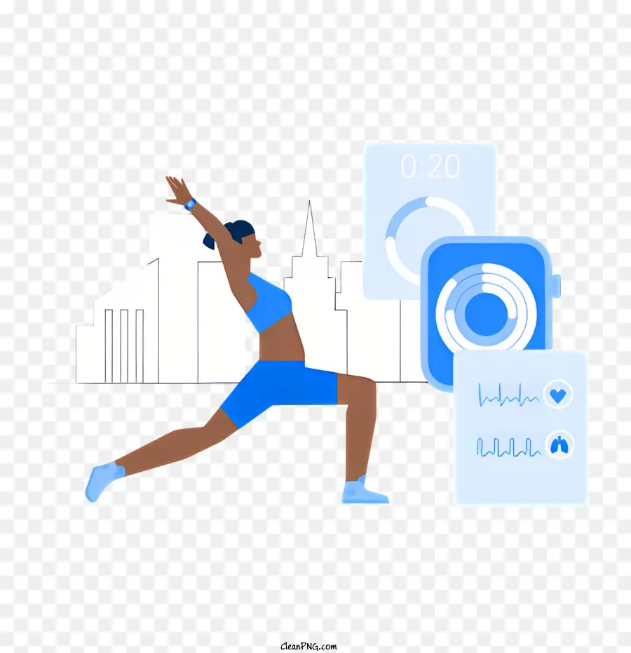 skyline della città - Donna in yoga posa con fitness tracker