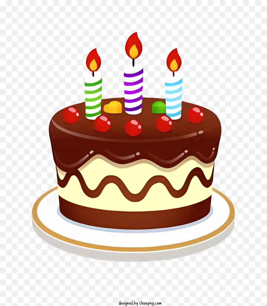 Torta di compleanno - Torta al cioccolato con candele illuminate su piatto bianco