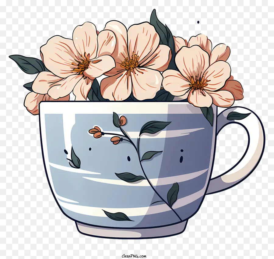 coffee flowers vintage teapot hand-painted illustration flowers on teapot light pink flowers