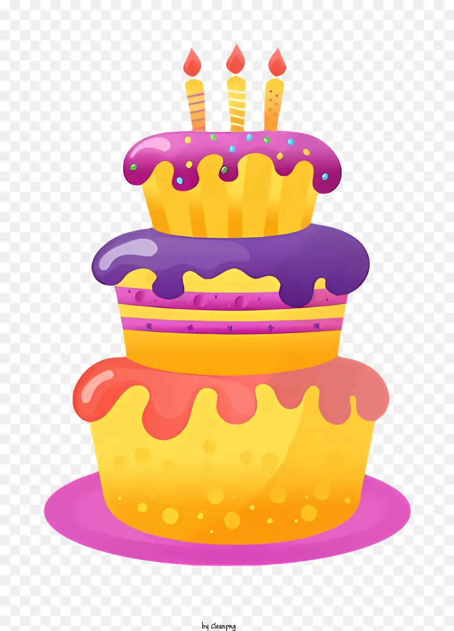 Bánh sinh nhật - Bánh sinh nhật màu vàng và tím với nến