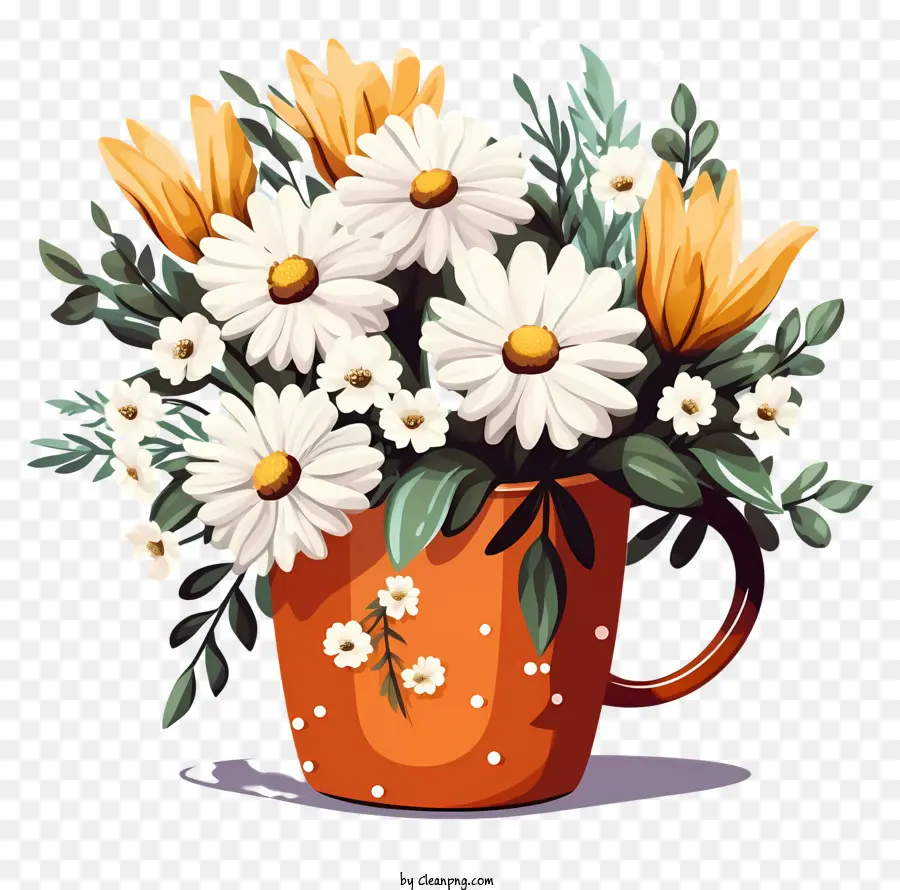 coffee flowers vase daisies yellow white