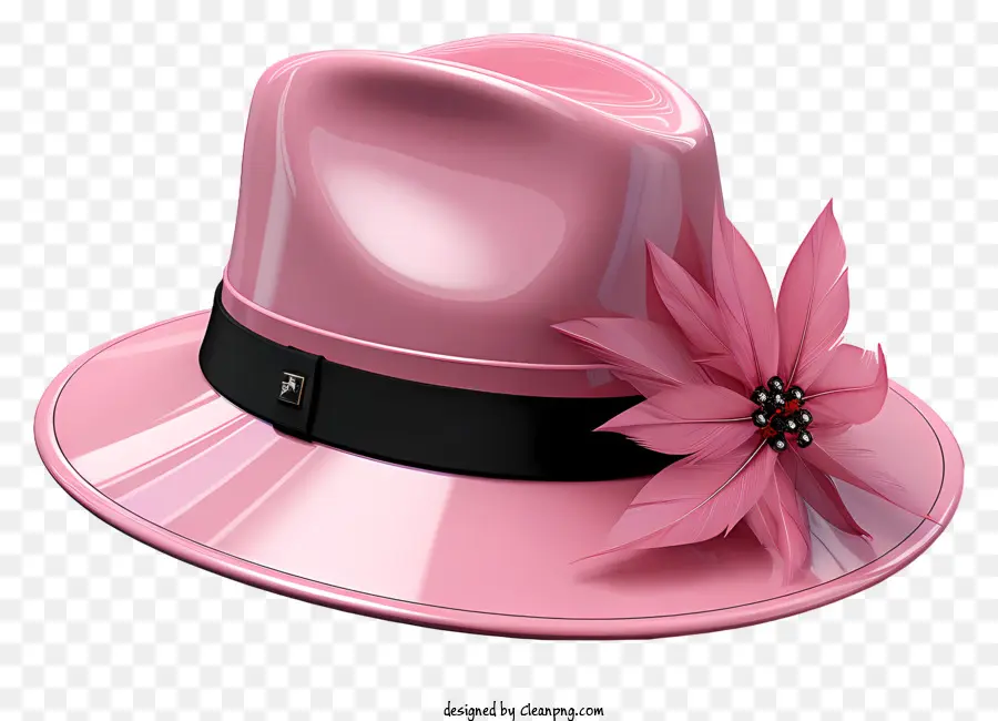 Hut rosa Hut mit Blume realistischer rosa Hut Plastikmaterial Hut Seidenblume Hut - Realistischer rosa Hut mit bemalten Blumendesign