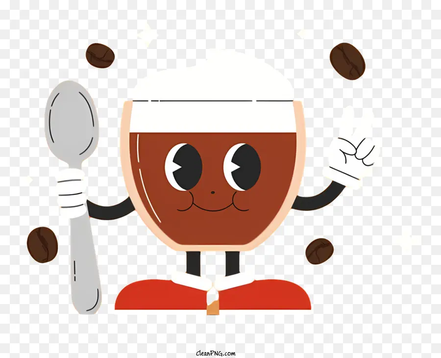Kaffeetasse - Cartoon -Kaffee -Charakter mit Gabel und Löffel