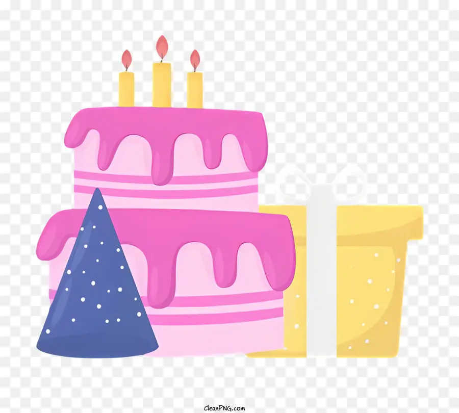 Rosa Geburtstags Kuchen - Rosa Geburtstagstorte mit Kerzen und Geschenken