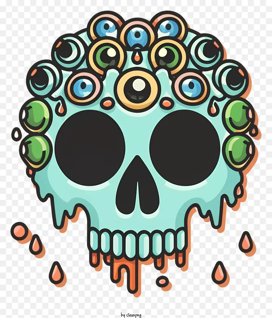 cartone animato cranio cartone animato cranio multi-eyed cranio con più occhi teschio con occhi colorati - Skull cartoon con più occhi colorati e picchi