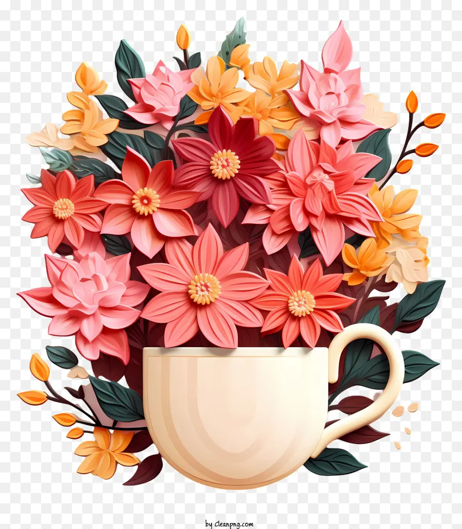 Kaffee Blumen Papierbecher Vase Blumen rosa Blumen - Pappbecher mit blütengefüllter Papiervase
