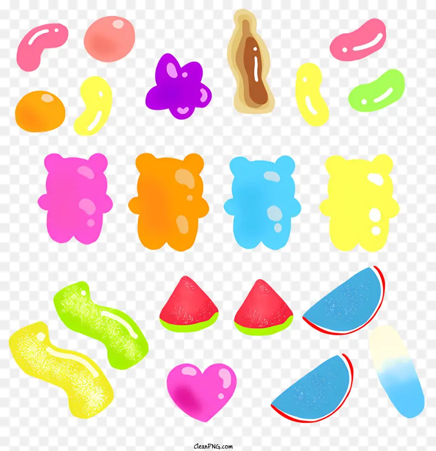 Biểu tượng các mặt hàng thực phẩm gummies kẹo kẹo mút - Các loại kẹo được sắp xếp theo thứ tự vui tươi, ngẫu nhiên