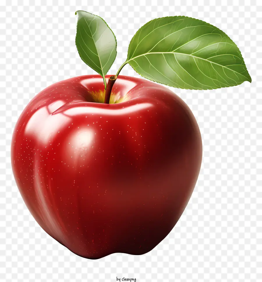 grünes Blatt - Roter Apfel mit grünem Blatt auf dunklem Hintergrund