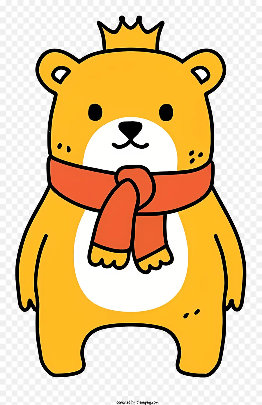Cartoon Cartoon Bear Red Scarf Smiling Bear Brown Coat - Orso di cartone animato con sciarpa rossa, sorridendo con gli occhi chiusi