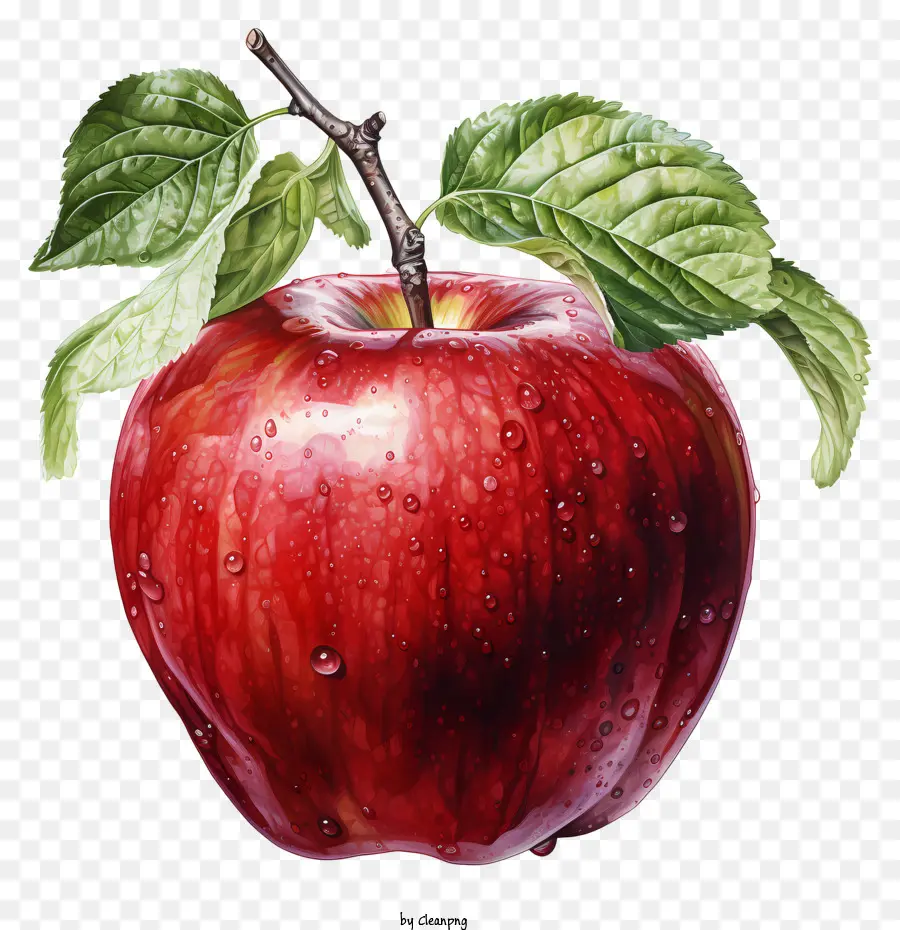 apple apple vẽ những giọt nước táo đỏ thân cây và lá - Tranh của quả táo đỏ với thân và giọt