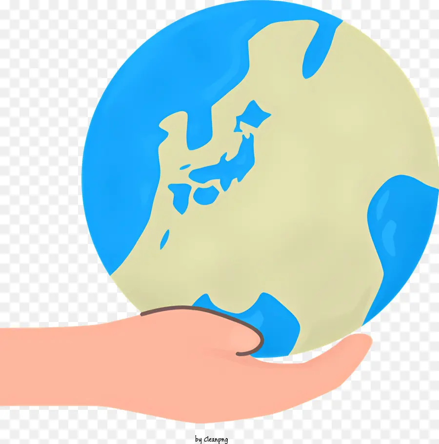 Icon Hand Holding Globe Earth Globe Blue Planet Braune Kontinente - Hand hält Erdkugel, mit Kontinenten stilisiert