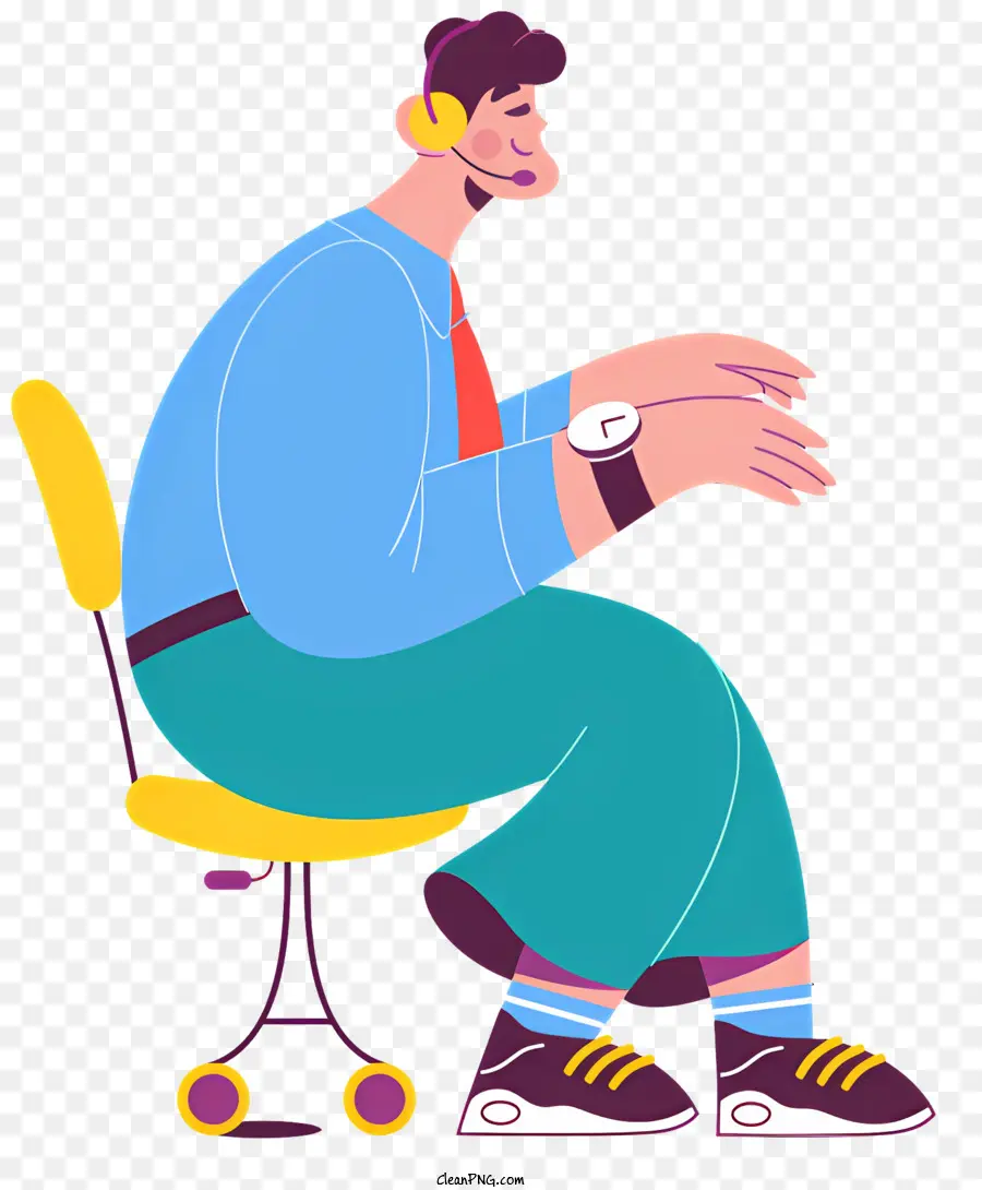 Icon sedia da ufficio computer camicia blu reda cravatta - Uomo sulla sedia da ufficio che utilizza il telefono, rilassato