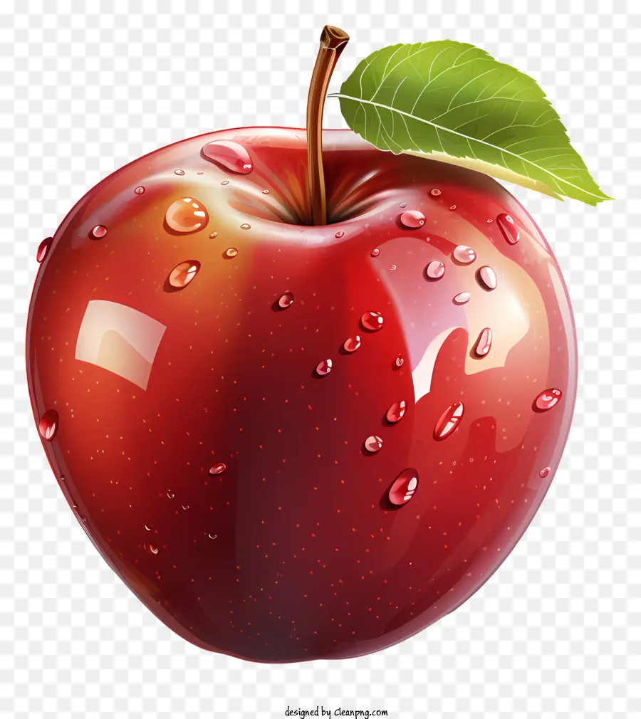 grünes Blatt - Realistischer roter Apfel mit Wassertröpfchen und Blatt