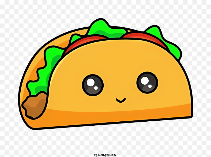 Taco Cartoon Charakter Taco lächelnde Gesichtsaugen - Cartoon Taco -Kuchen mit lächelndem Gesicht und Augen