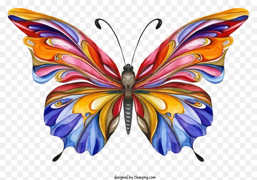 bunter Schmetterling - Farbenfroher, realistischer Schmetterling auf fließendem abstraktem Hintergrund