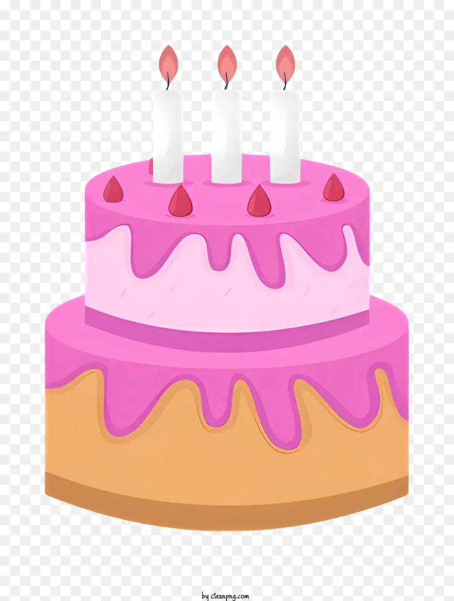 Geburtstagskuchen - Rosa Kuchen mit weißem Zuckerguss und zündigen Kerzen