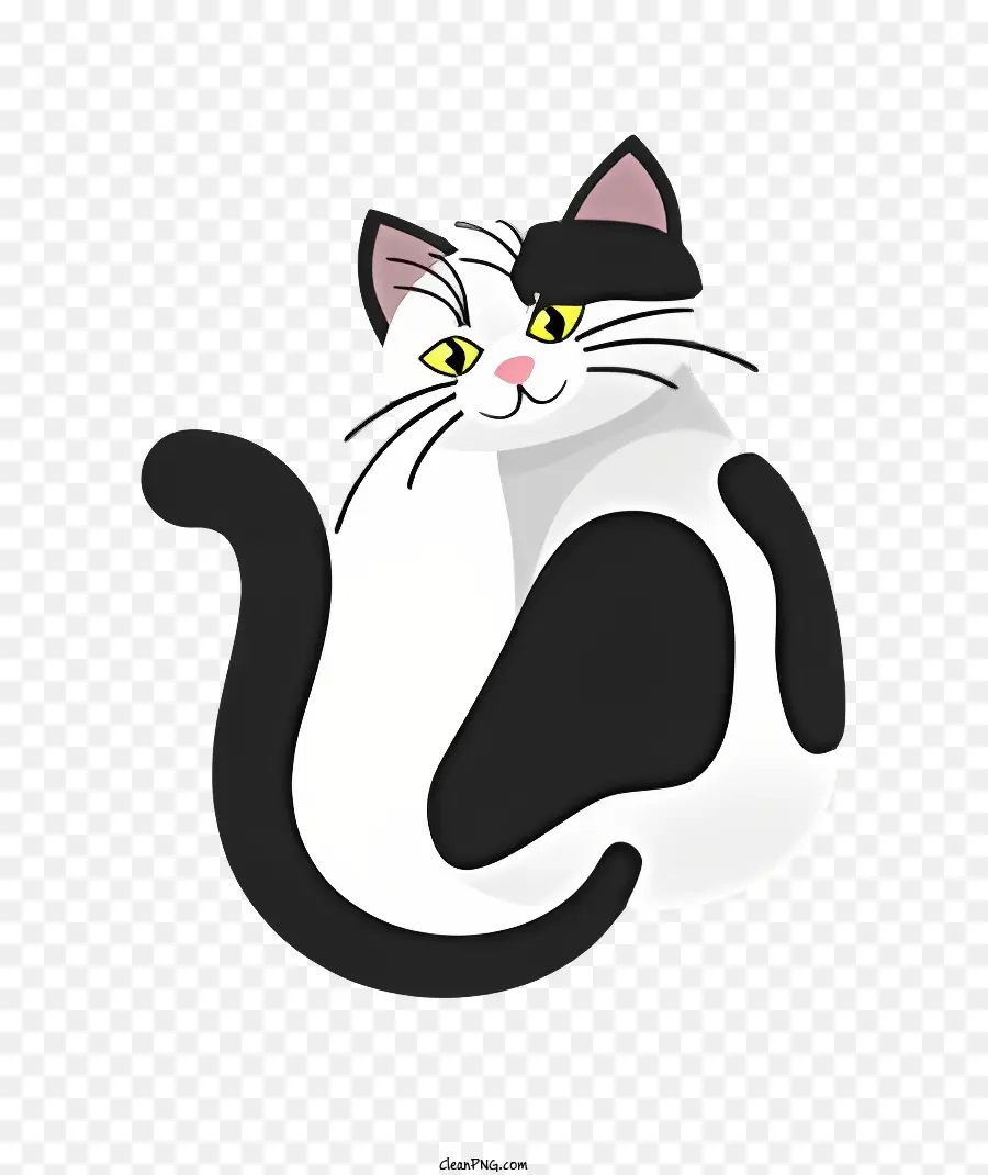 Katze Zeichnung - Entspannte schwarz -weiße Katze mit offenem Mund