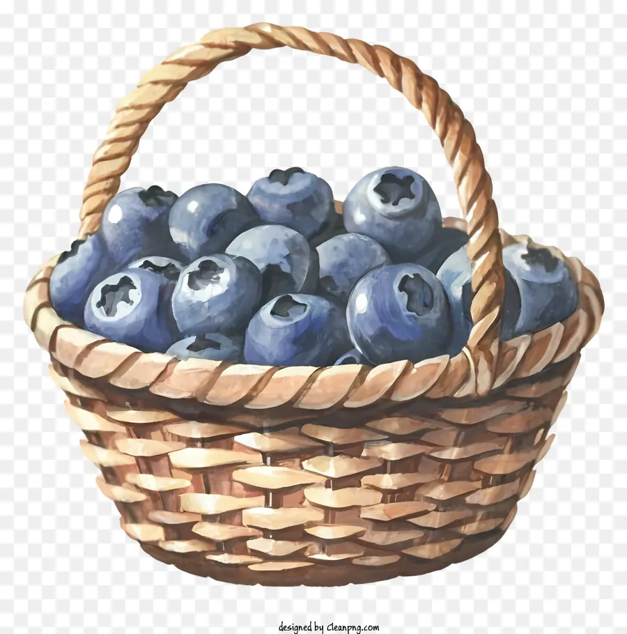 cartoon wicker basket freshly picked blueberries realistic blueberries lifelike blueberries