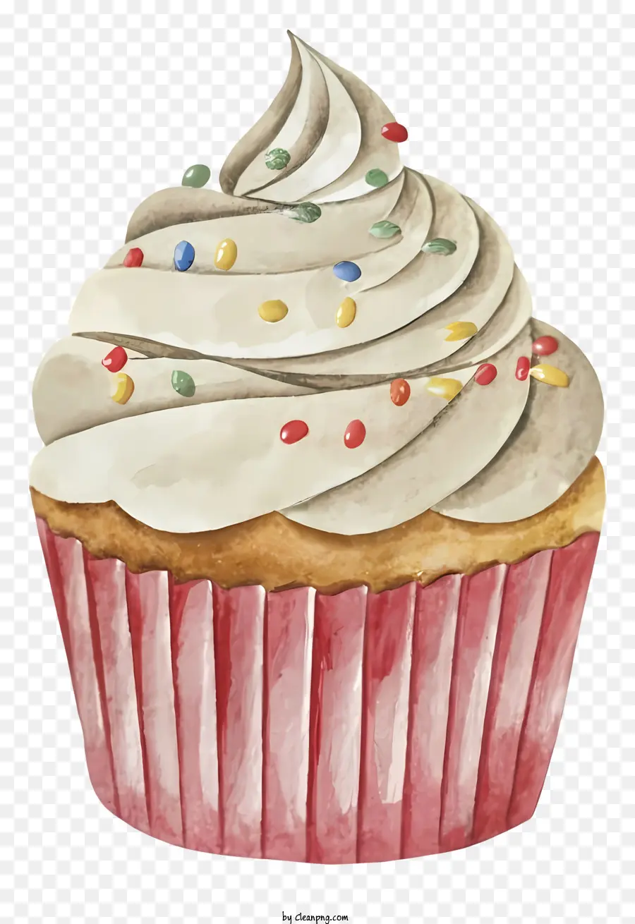 phim hoạt hình Cupcake Frosting Rainbow Sprinkles Red Cup - Cupcake với frosting trắng và rắc cầu vồng