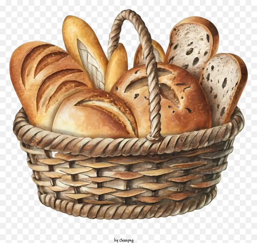 cartoon bread basket freshly baked bread wicker basket baguettes