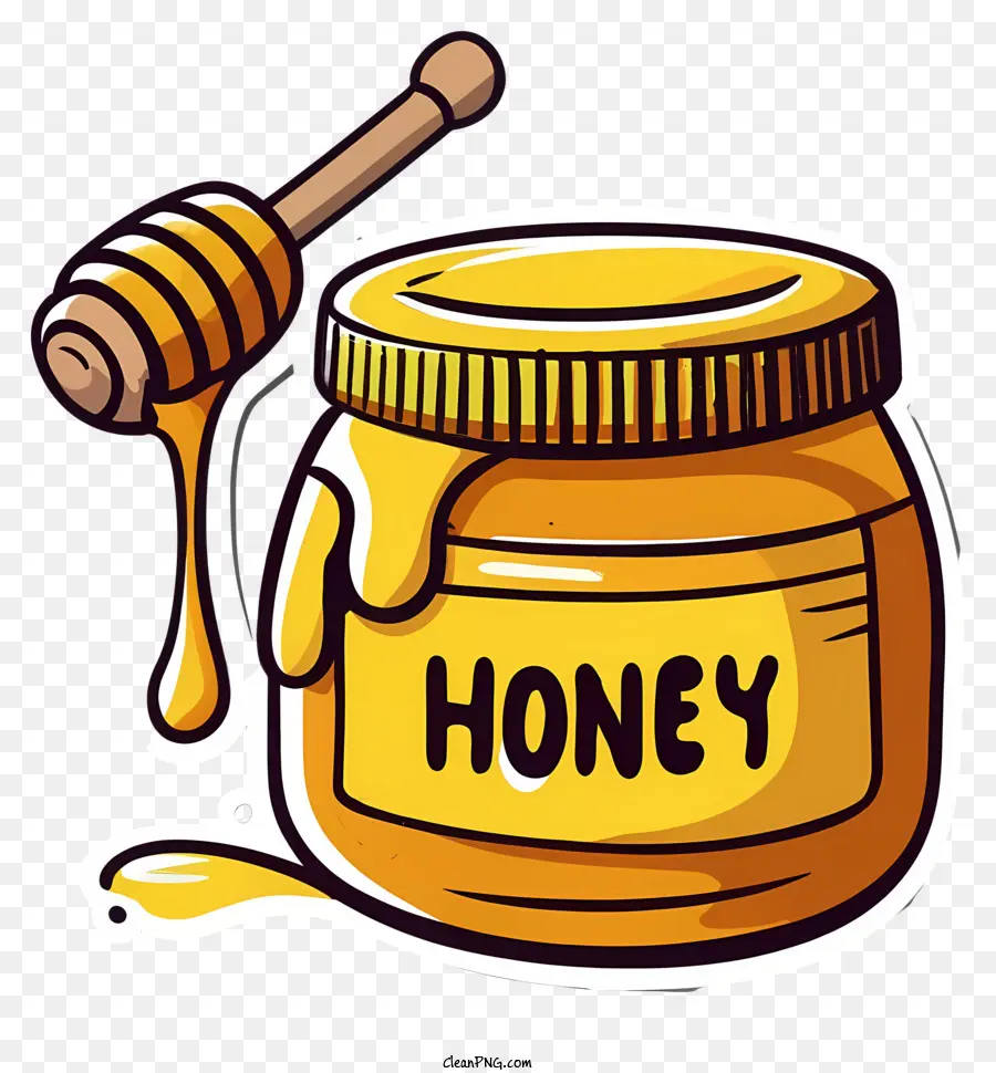 cucchiaio di legno - Illustrazione del barattolo del miele da cartone animato bianco e nero