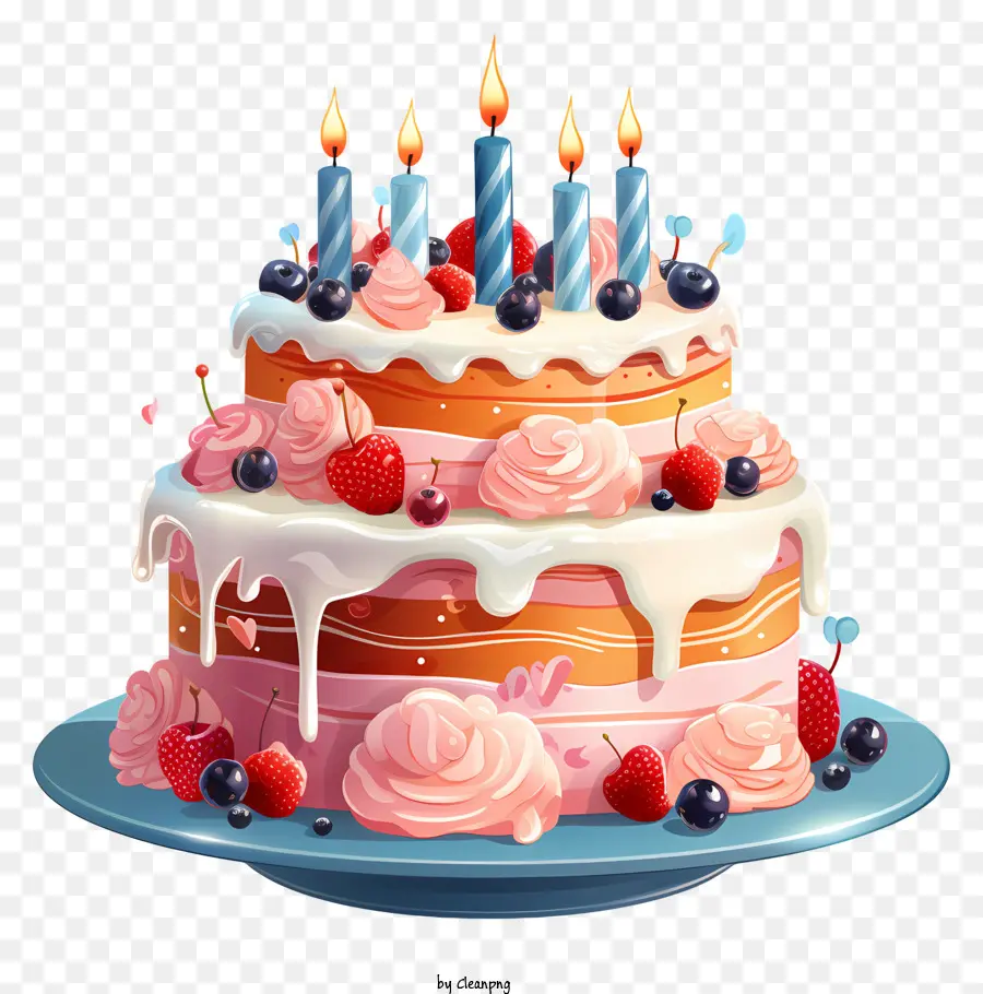 Torta di compleanno - Torta di compleanno allegra con candele blu e frutta