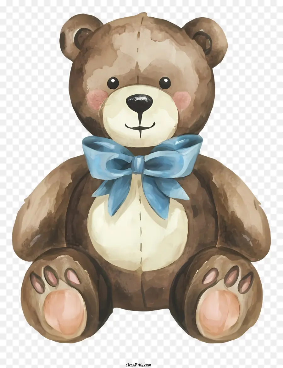 gấu teddy - Gấu bông nâu với ruy băng màu xanh, biểu hiện yên bình