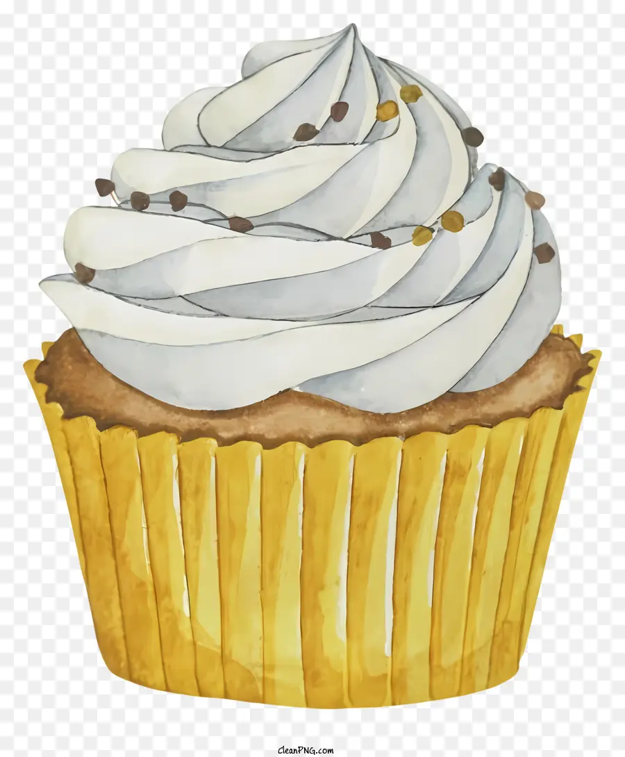 Cartoon Cupcake Frosting Chocolate Chips Dessert - Cupcake mit weißen Zuckerguss und Schokoladenchips