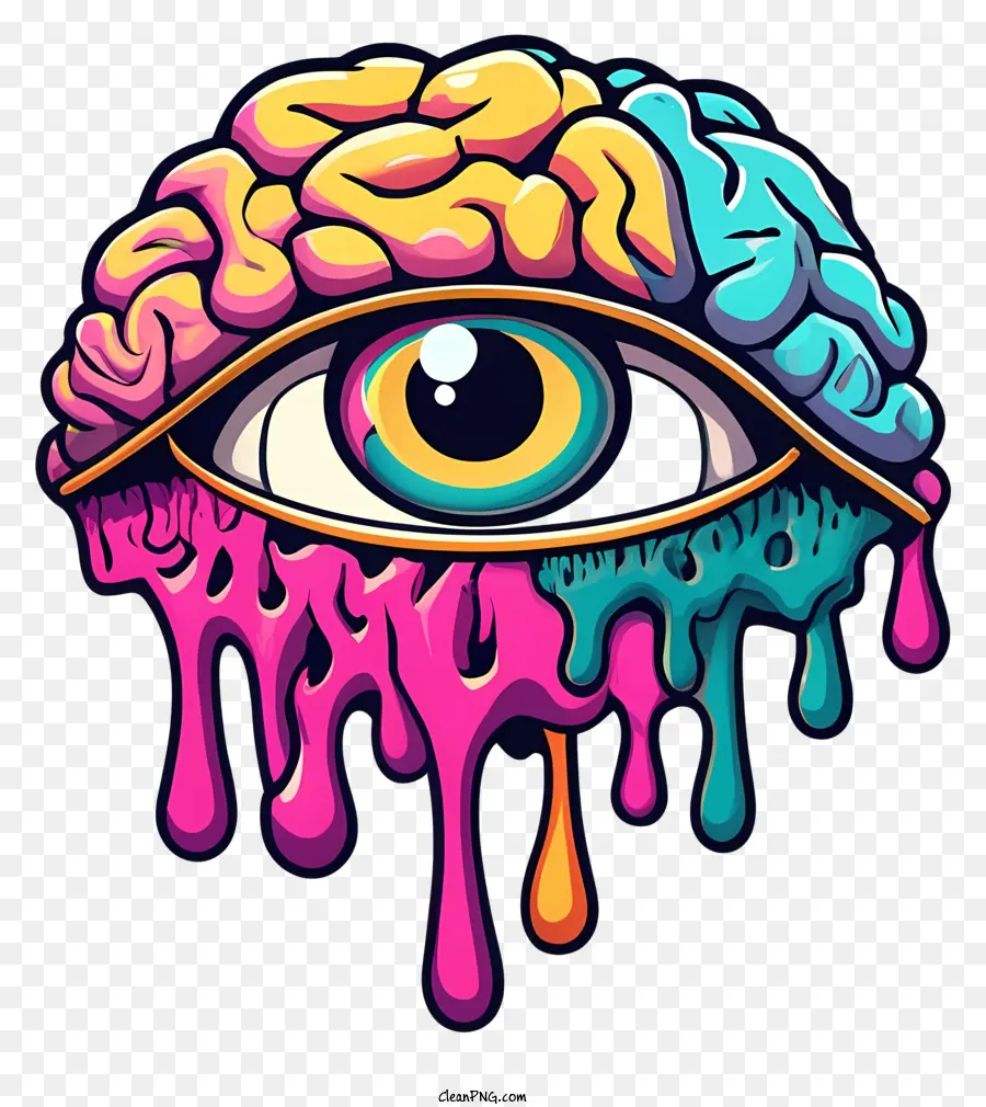 Cartoon Psychedelic Art Brain Illustration Bunte Muster wirbeln Farben - Psychedelisches Gehirn mit Kreuz- und Wirbelfarben