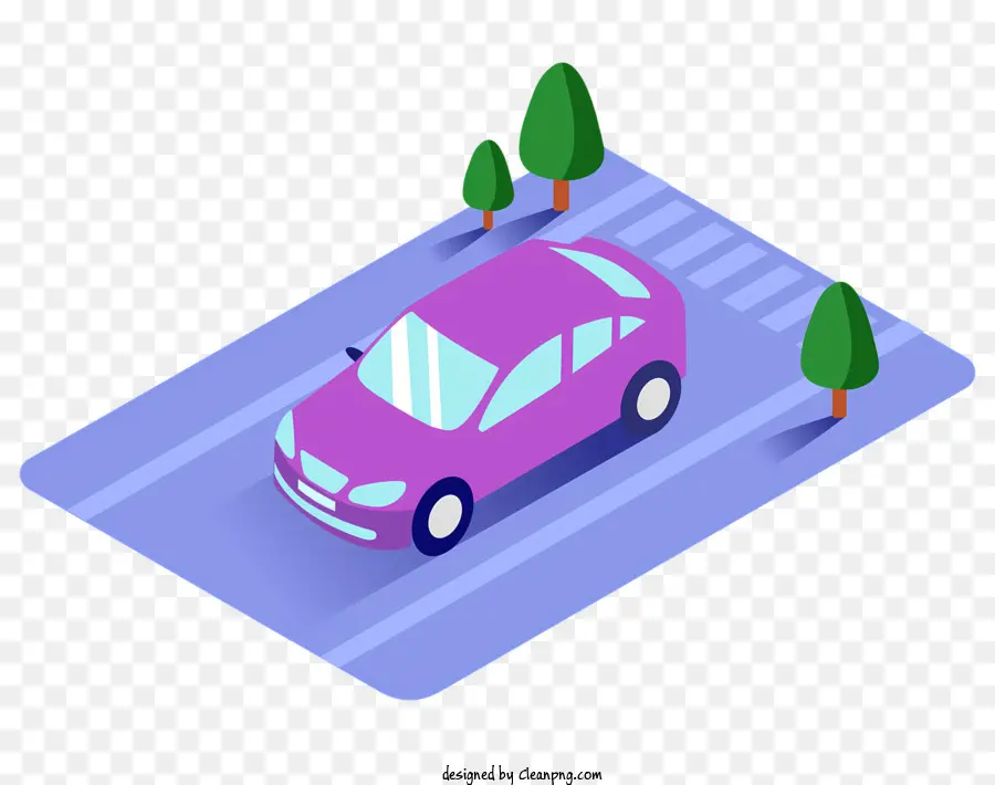 Icon Pink Car Road Trip Auto -berlina per auto compatte - Auto rosa parcheggiata sulla strada con gli alberi